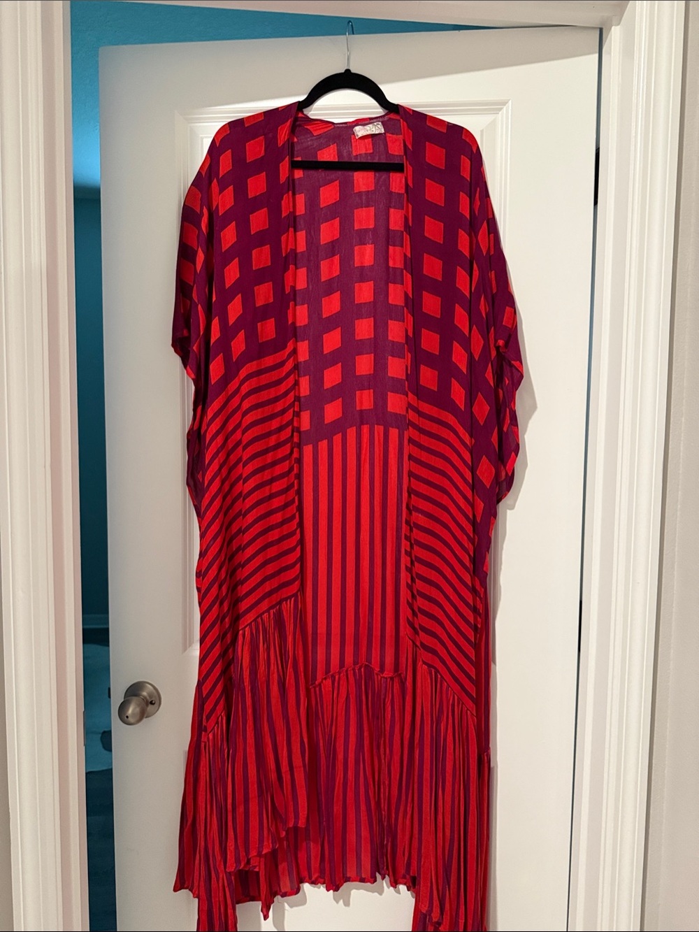 Free People Red and Purple Geometric Stripe Swim Coverup